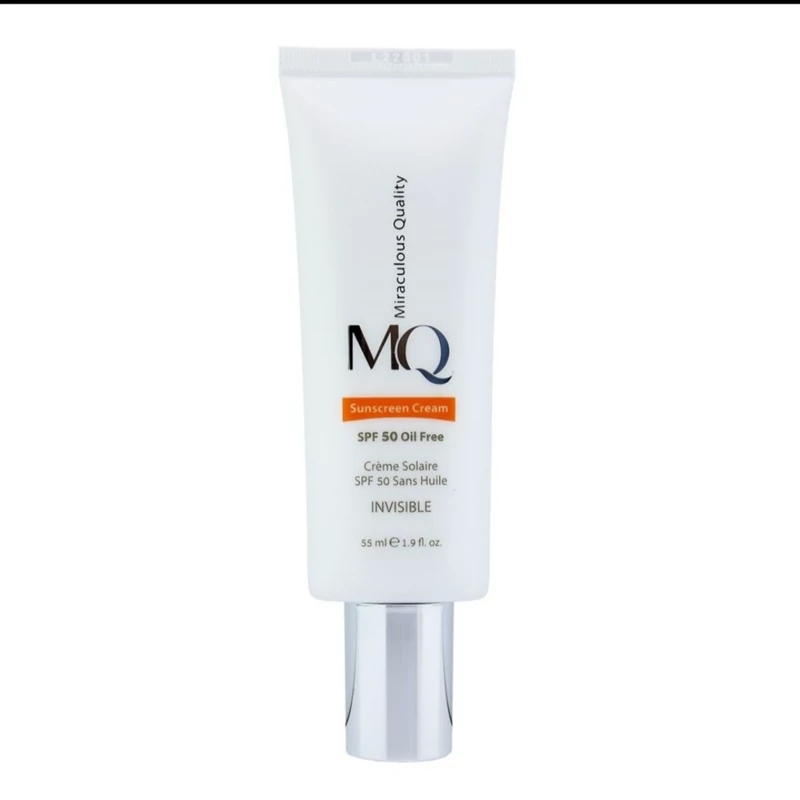 کرم ضدآفتاب بی‌رنگ ام کیو SPF50 مدل INVISIBLE، مناسب پوست‌های چرب، حجم 55 میلی‌لیتر