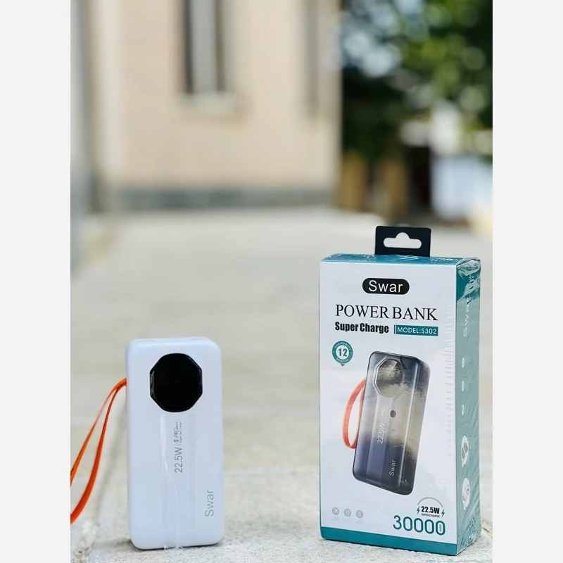 پاوربانک 22/5w SWAR مدل S302اورجینال دارای پورت PD باطری لیتیوم پلیمر ظرفیت30000میلی امپر چهار پور