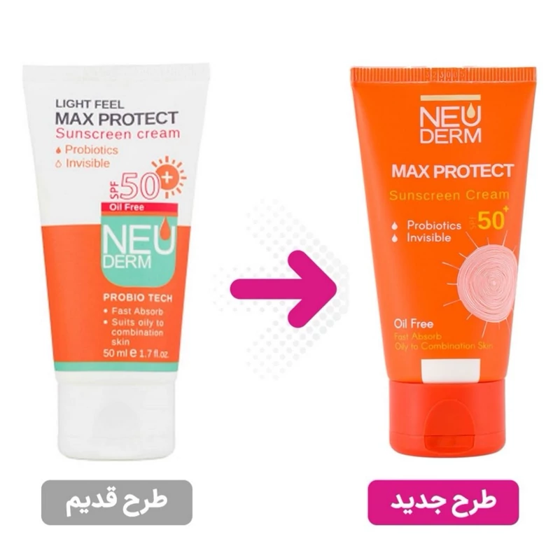 ضد آفتاب بی رنگ نئودرم Max Protect SPF50 مناسب پوست چرب