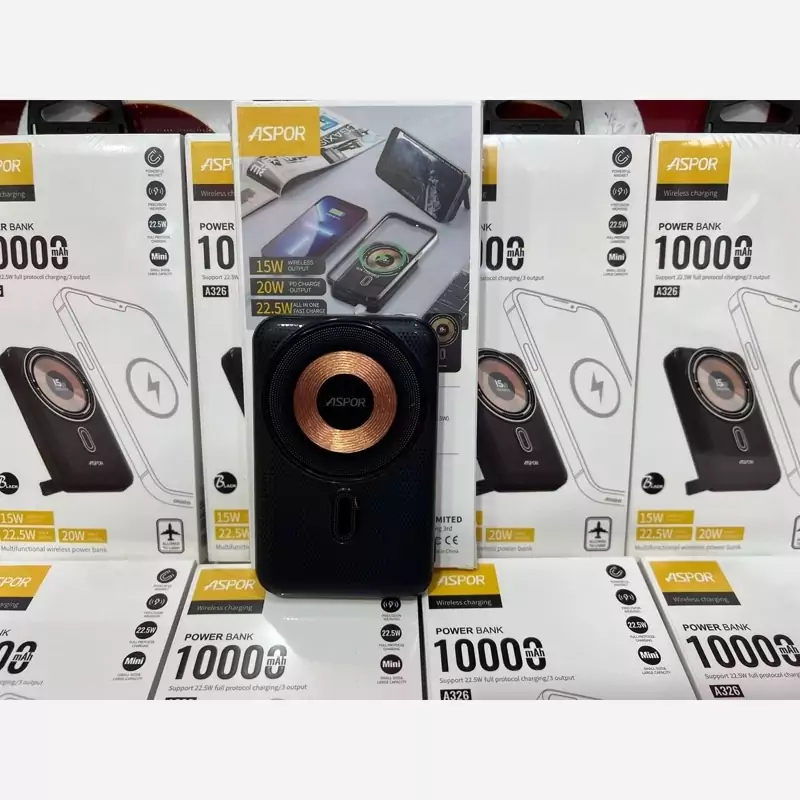 پاوربانک 10 هزار وایرلس شارژ اصلی آسپور ASPOR مدل A326 فست شارژ