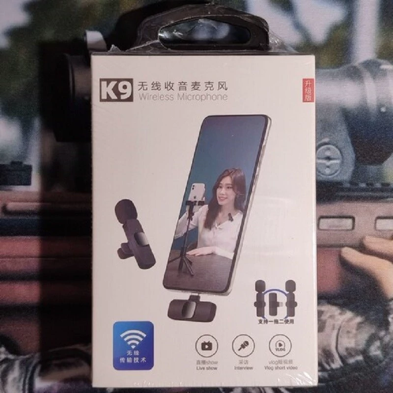 میکروفن یقه ای بی سیم مدل K9 بسته 2 میکروفونه
