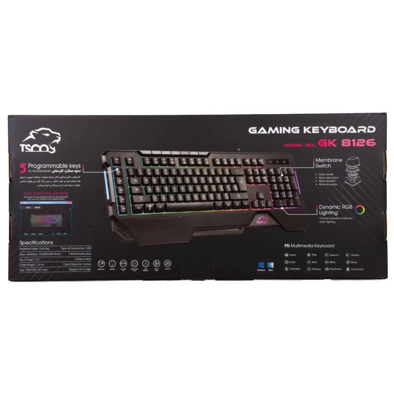 کیبورد گیمینگ تسکو مدل GK8126 با سوییچ ممبران و نورپردازی RGB