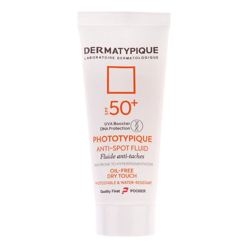 فلوئید ضد آفتاب بدون رنگ درماتیپیک مدل anti taches محافظ UVA،UVB مناسب برای انواع پوست حجم 40 میلی لیتر