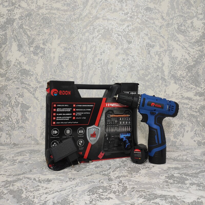 دریل شارژی 12 ولت ادون کیفیت عالی مدل 1210 دو باطری دو سرعته با وسایل کامل