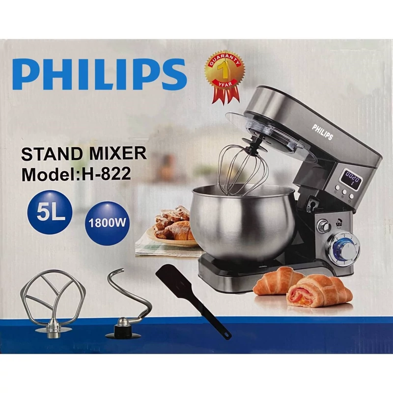 همزن کاسه دار 5 لیتر فیلیپس حرفه ای مدل تمام استیل موتور سنگین 1800 وات با سه سری مختلف با کیفیت ارسال رایگان
