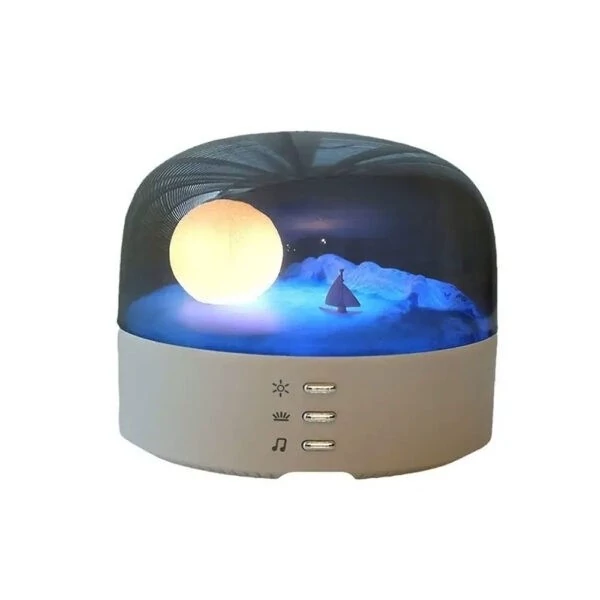 چراغ خواب رومیزی شارژی سفید با اسپیکر بلوتوثی طرح دریا مدل LJC-212