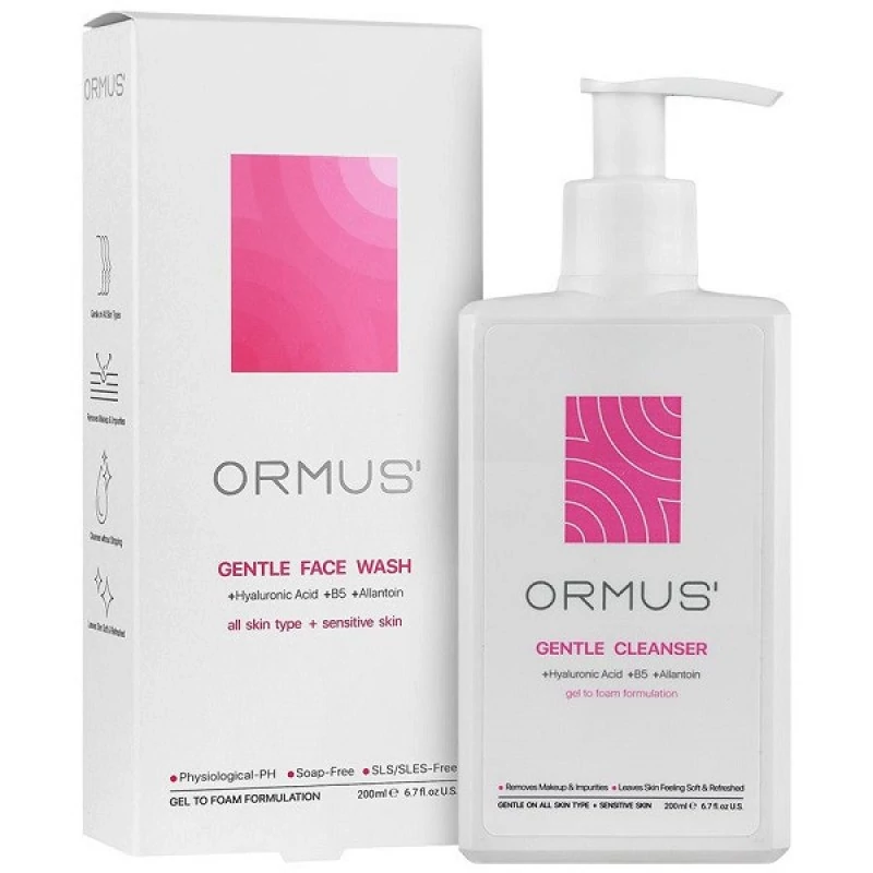 ژل شستشو صورت آبرسان اورموس مدل هیالورونیک اسید مناسب پوست های معمولی تا خشک حجم 200 میلی لیتر