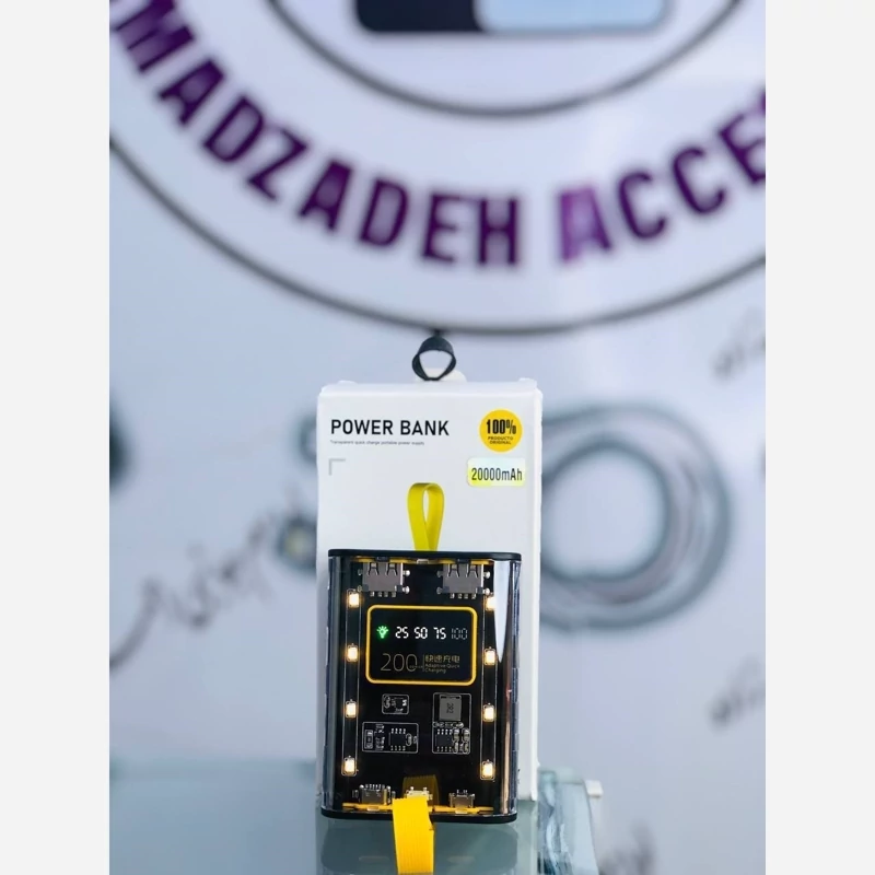 پاور بانک  برند Remax  مشخصات محصول  مدل شیشه ای جدید  آمپر 20000میلی صفحه نمایش دار  چراغ اضطراری 