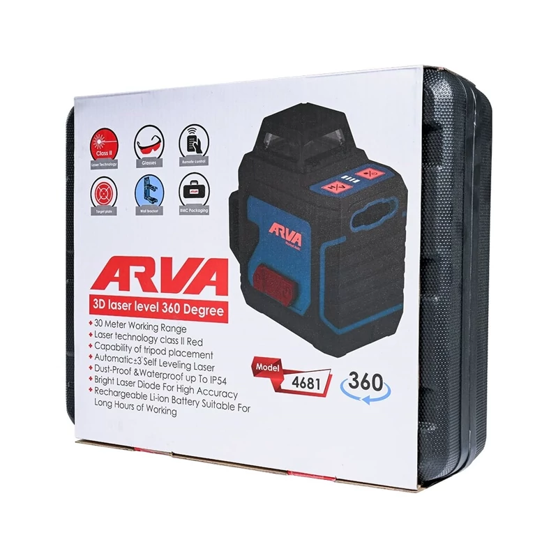 تراز لیزری 360 درجه 3D نور قرمز آروا مدل 4681 (12 ماه گارانتی)