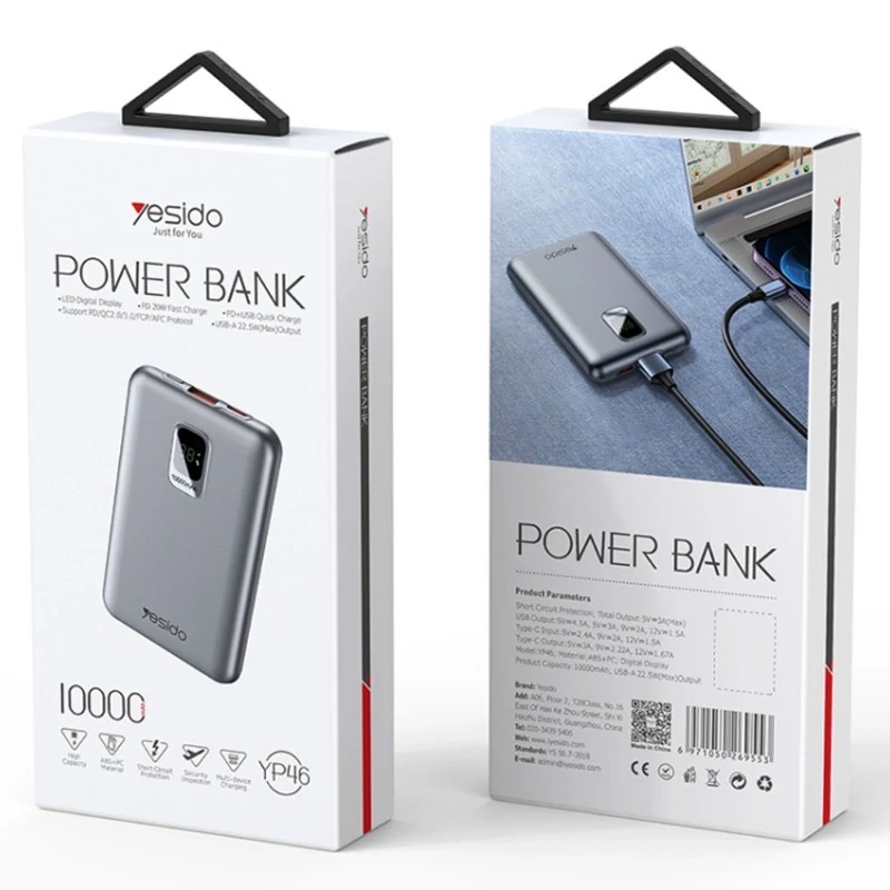 پاوربانک یسیدو مدل YP46 ظرفیت 10000 میلی آمپرساعت