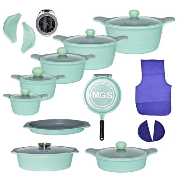 سرویس قابلمه 19 پارچه ام جی اس سبز مدل کرهای