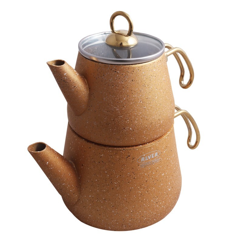 کتری و قوری گرانیتی RIVER کد 5820 طلایی ارسال رایگان