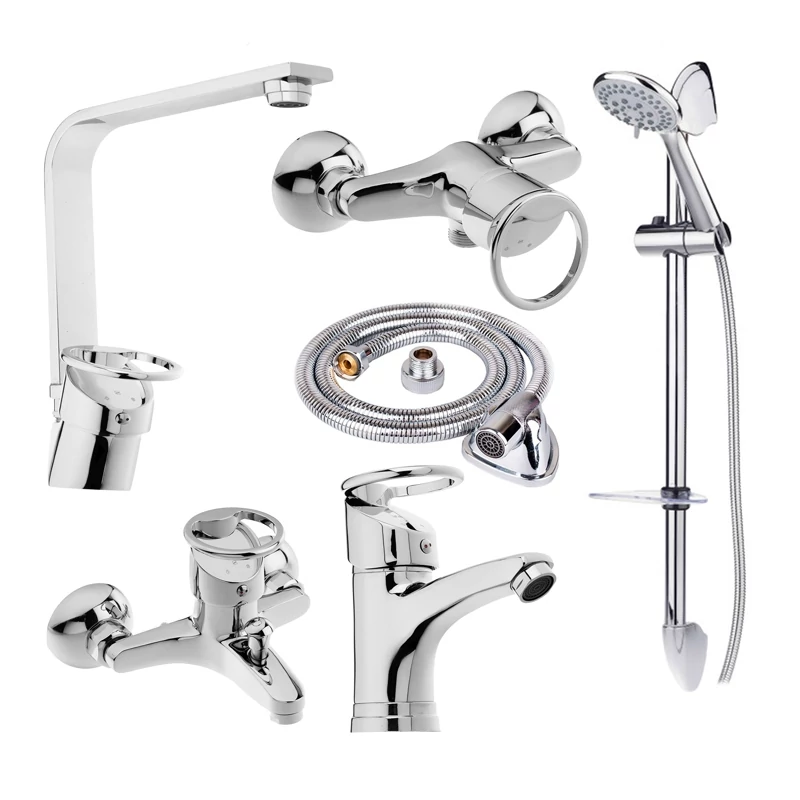 ست شیرآلات النگویی همراه علم دوش حمام و شلنگ توالت