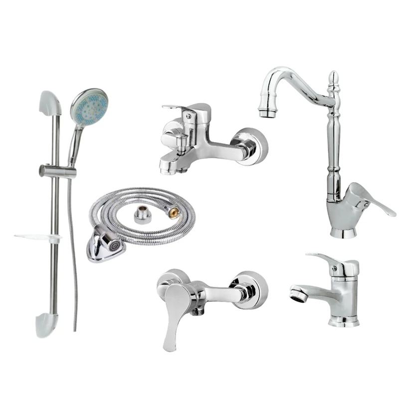 ست شیرآلات برند آسایش مدل لاوان با 5 سال گارانتی همراه با علم دوش یونیکا تک کاره رنگ کروم 
