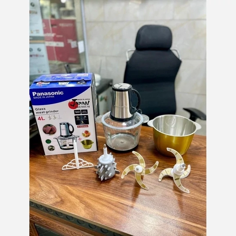 خردکن دوکاسه پاناسونیک 4+4 لیتری- 6+4 تیغه تیتانیوم طلایی - ارسال راایگان