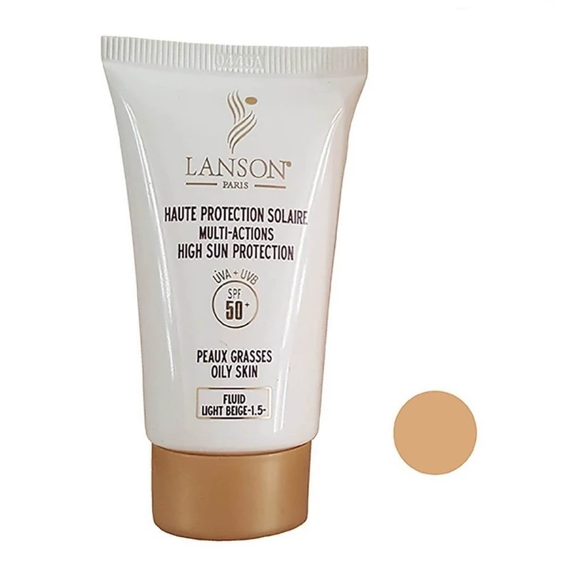 فلوئید ضد آفتاب رنگی لانسون مدل SPF60 شماره 1.5 محافظ UVA ،UVB، مناسب پوست چرب حجم 40 میلیلیتر