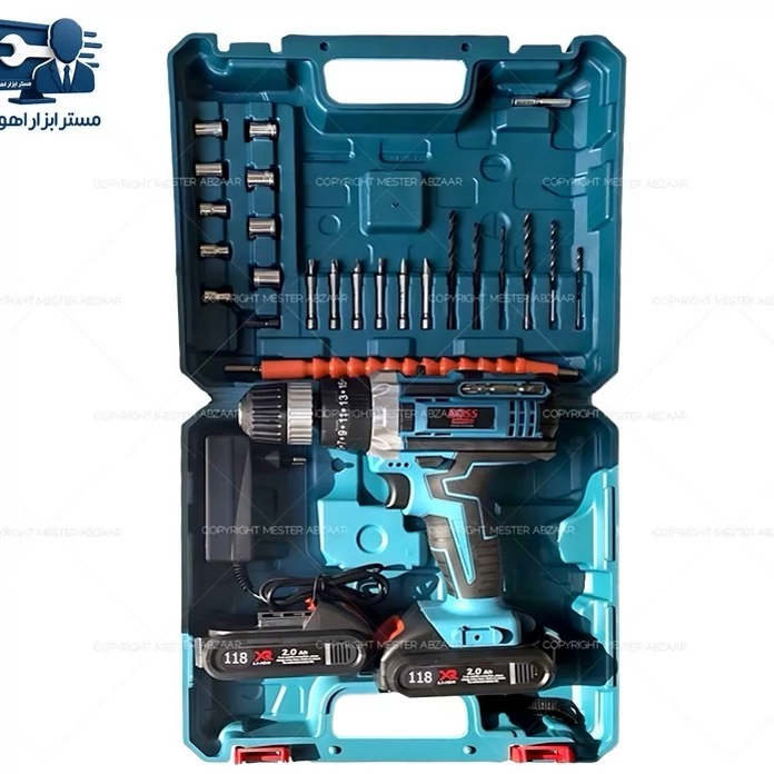 دریل پیچ گوشتی چکشی شارژی طرح ماکیتا 118 VF با لوازم کامل برند باس مدل BOSS BS123XY-5 XGT