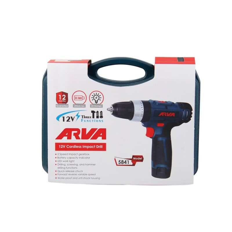 دریل پیچ گوشتی شارژی چکشی 12 ولت آروا مدل 5841 (12 ماه گارانتی)