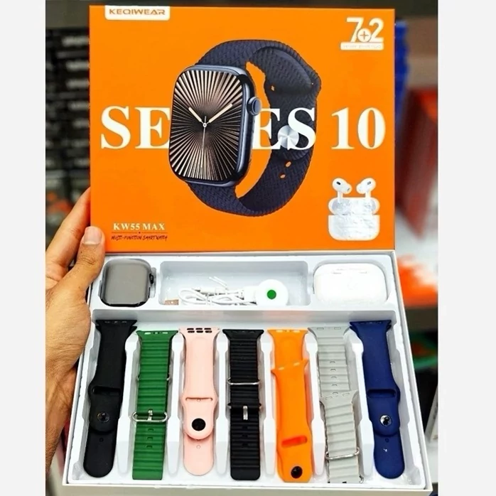  ساعت هوشمند 7بند با (ایرپاد پرو2) مدل KW55MAX امولد سری 10 بالاترین نسخه بازار(فروش تک به قیمت عمده)