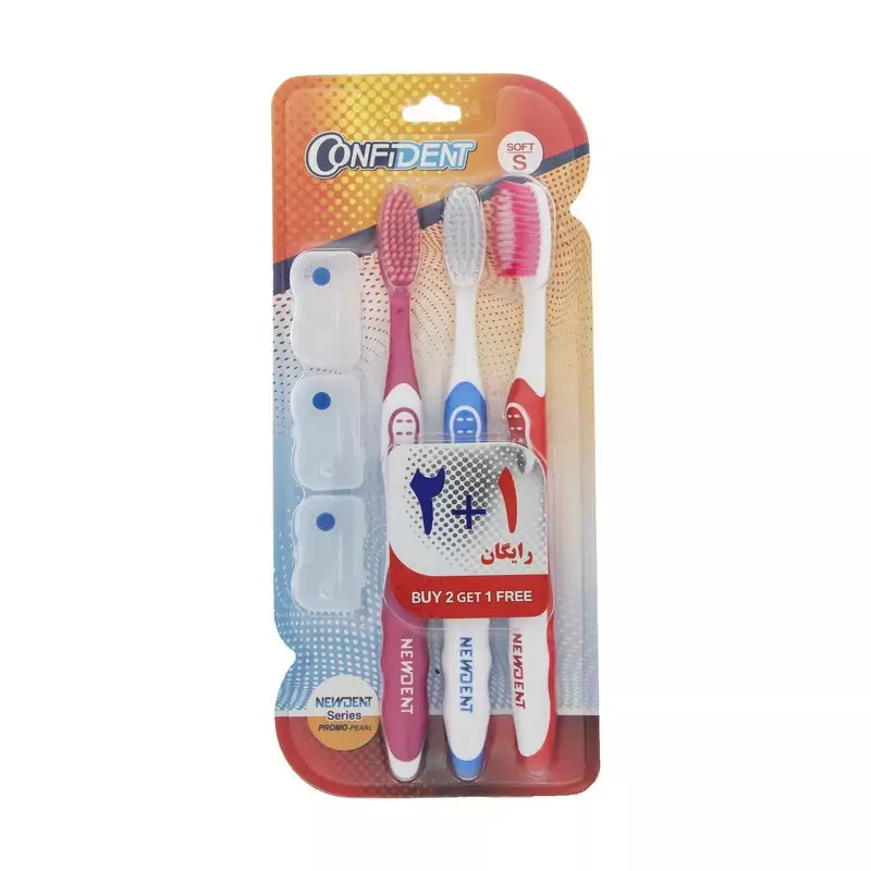 مسواک کانفیدنت سری NewDent با برس نرم بسته 3 عددی