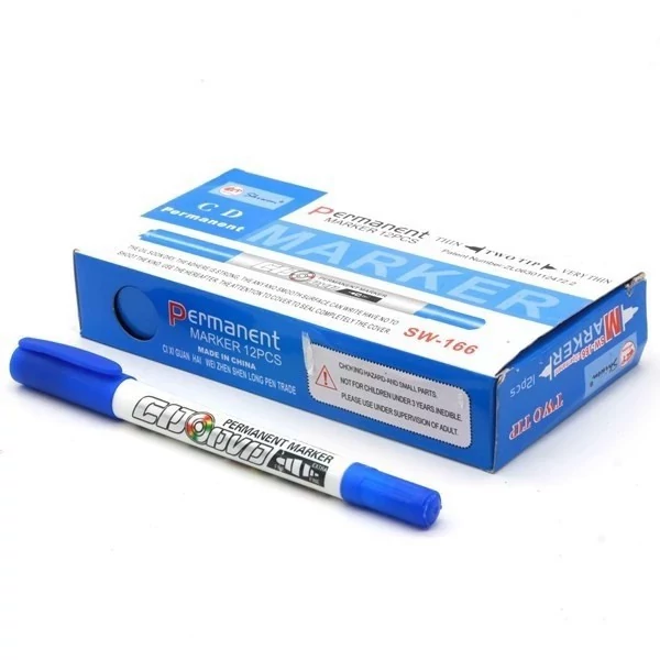 ماژیک سی دی دوسر MARKER مدل SW-166،یک طرف نازک و طرف دیگر ضخیم،برای مصرف دارو خانه ها،برای نوشتن روی انواع CD و DVD