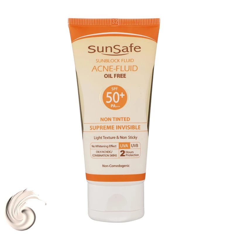 کرم ضدآفتاب بی‌رنگ سان‌سیف SPF50 مدل ACNE-FLUID مناسب پوست مختلط، حجم 50 میلی‌لیتر