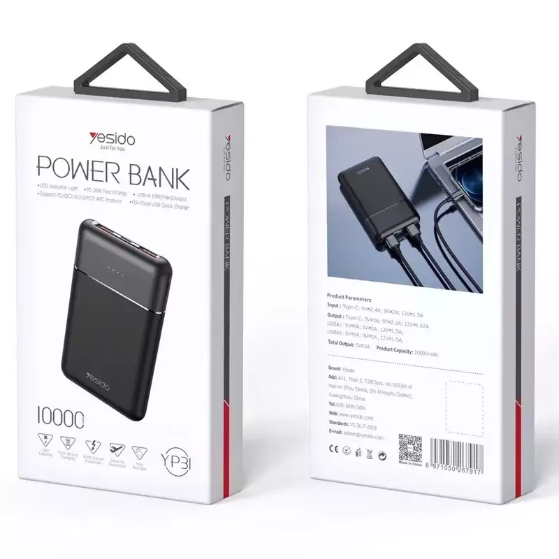 پاوربانک بی سیم فست شارژ 10000 یسیدو Yesido QC3.0 PD 22.5W
