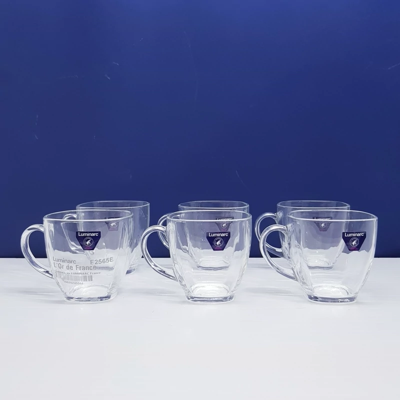 فنجان لومینارک مدل کارینا دسته دار اصلی حک شده ساخت امارات دست 6 عددی سری گلد فرنس F 2565 LUMINARC CARINA