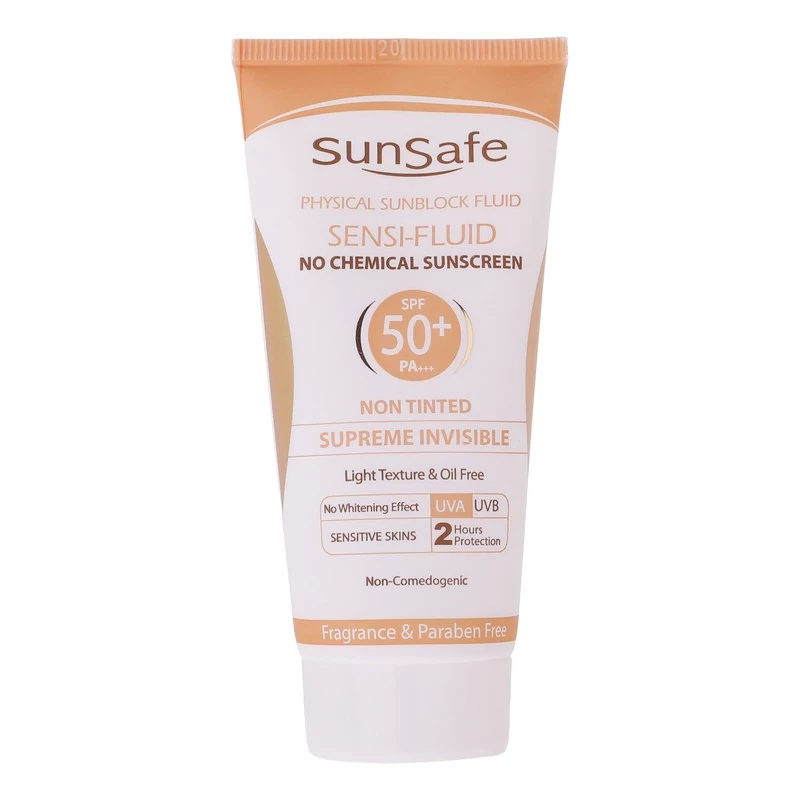 کرم ضد آفتاب SPF50 بدون رنگ سان سیف مناسب پوست‌های حساس و مستعد به قرمزی حجم 50 میلی لیتر