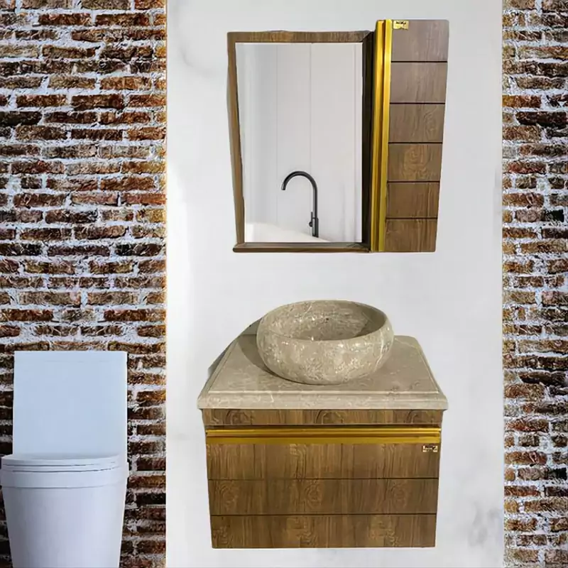 فول ست طرح چوب دستگیره طلایی با سنگ طبیعی سیمکان روکار مدل G4061 روشویی کابینتی