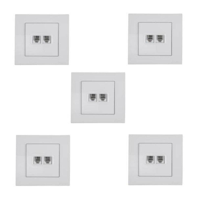 پریز تلفن دو سوکت پارت الکتریک مدل تابش کد 5181 بسته 5 عددی