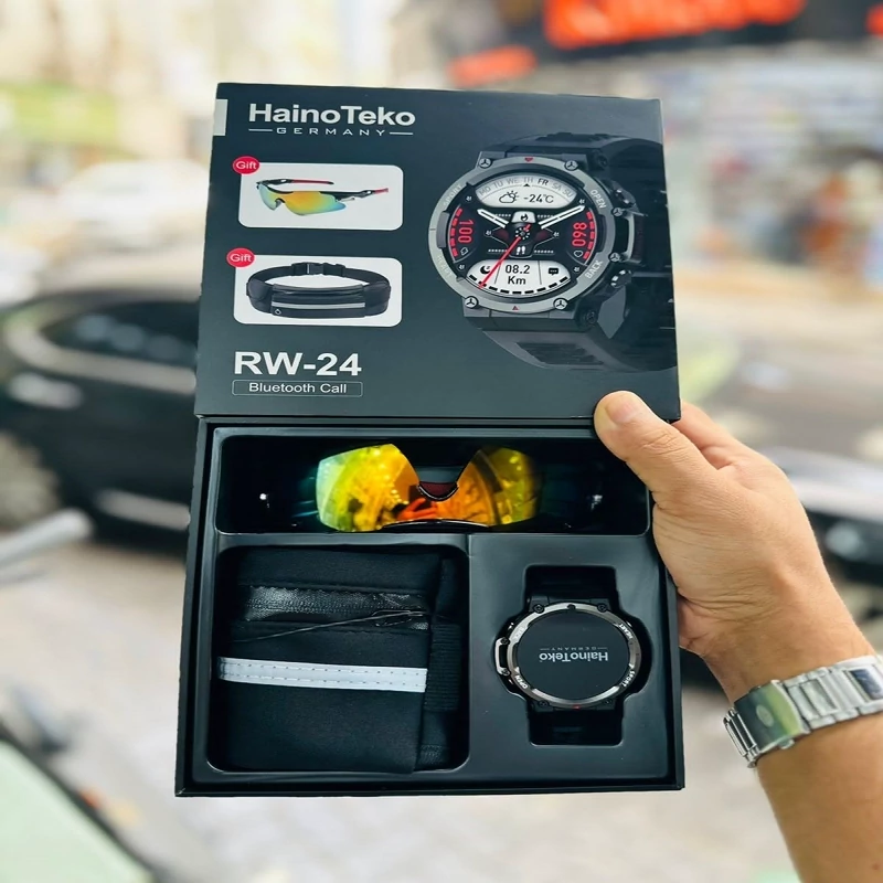 ساعت هوشمند RW 24 شامل عینک ورزشی چراغ حرفه ای سری و ساعت گرد قیمت 2250000 تومان فروش به صورت تک و عمده