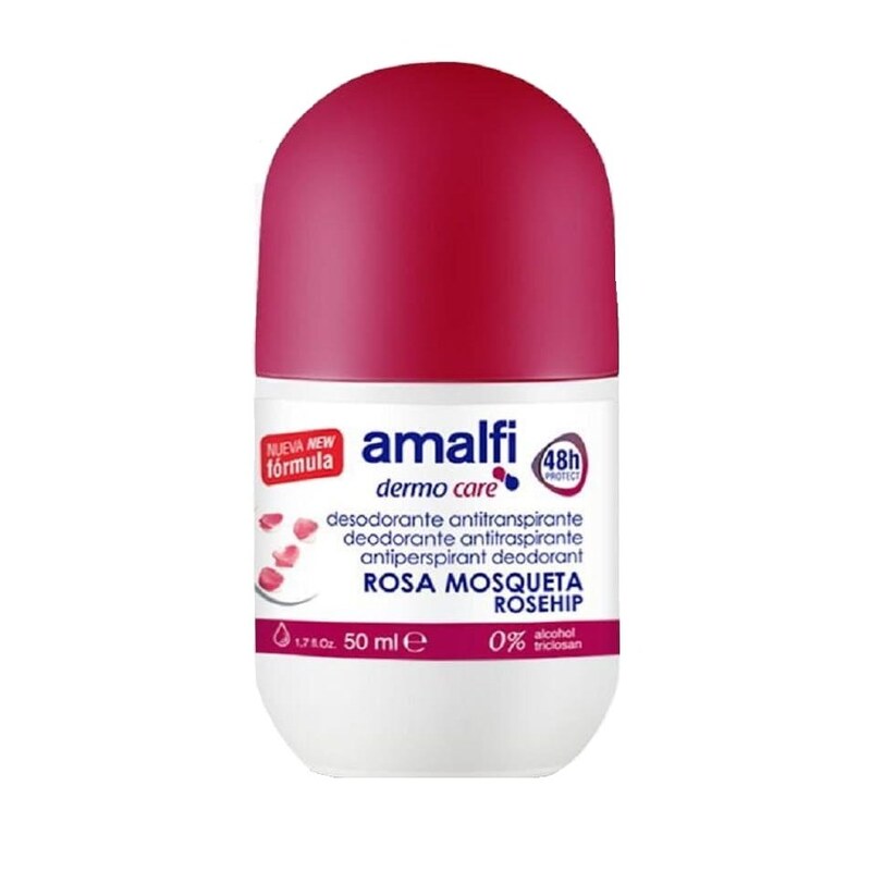 رول ضد تعریق آمالفی حاوی گل رز  بدون ایجاد چسبندگی و لک با ماندگاری 72 ساعت حجم 50 میلی لیتر