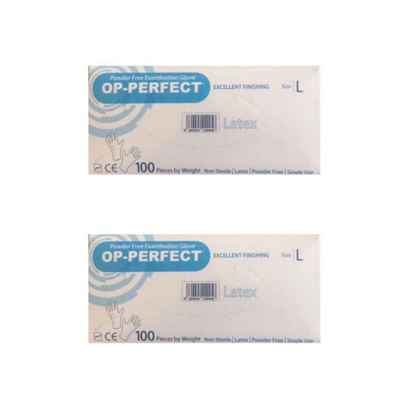 دستکش لاتکس اوپی پرفکت مدل powder free سایز لارج بسته 2 عددی