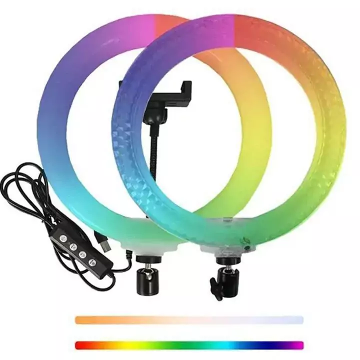 رینگ لایت رنگی سایز 26  RBG به همراه سه پایه 2.10 سانتی متری حرفه ای دارای رقص نور  همراه با ضمانت (پس کرایه)