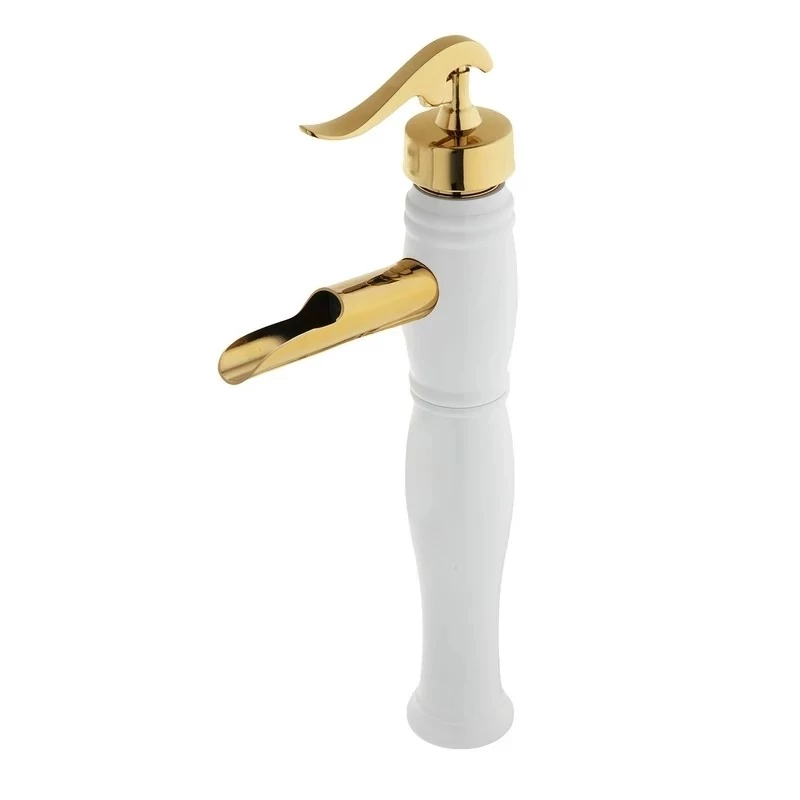 شیر روشویی پایه بلند زحل ( مدل آبشار سفید طلا )