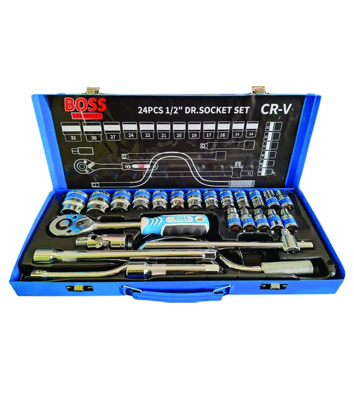 جعبه بکس ویژه 24 پارچه صنعتی باس  ارسال رایگان با دسته بکس جغجغه 72 دنده صنعتی تحت لیسانس آلمان جنس کروم وانادیم حک شده