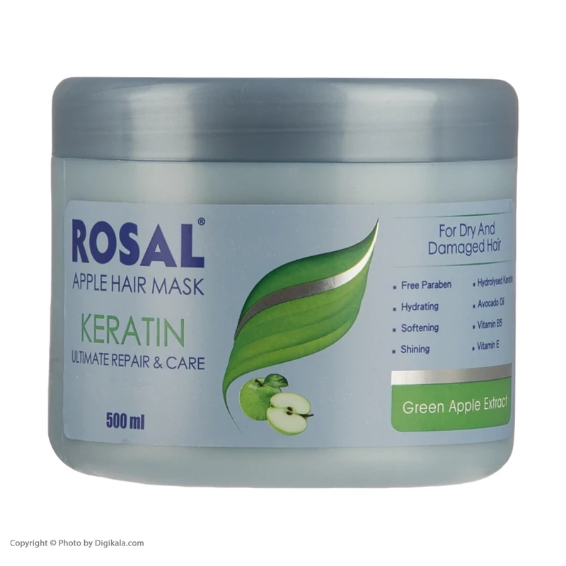 ماسک مو رزال مدل سیب Apple (کراتینه-ترمیمی-تقویتی) بدون سولفات حجم 500 میلی لیتر