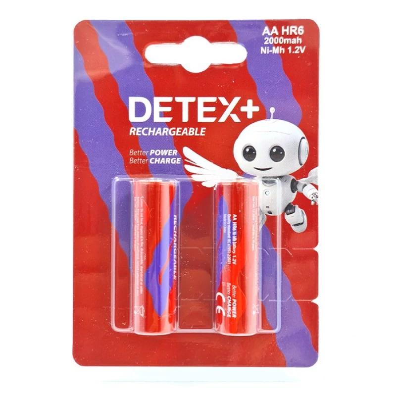 باتری قلمی قابل شارژ HR6 2000MAH 1.2V بسته 2 عددی +DETEX