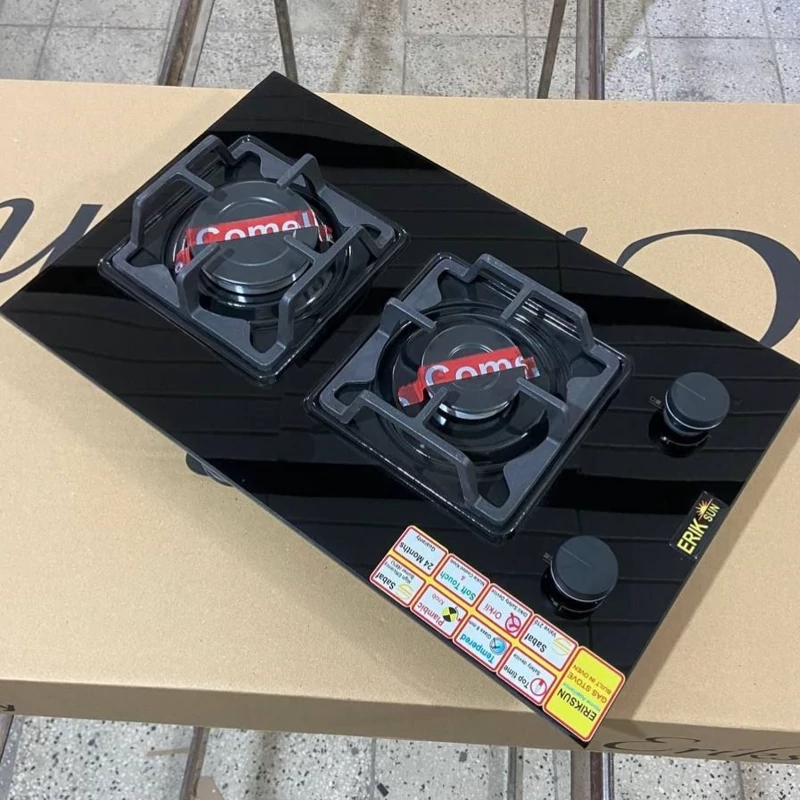 گاز شیشه ای اریکسان مدل دو شعله مربعی مشکی (پس کرایه)