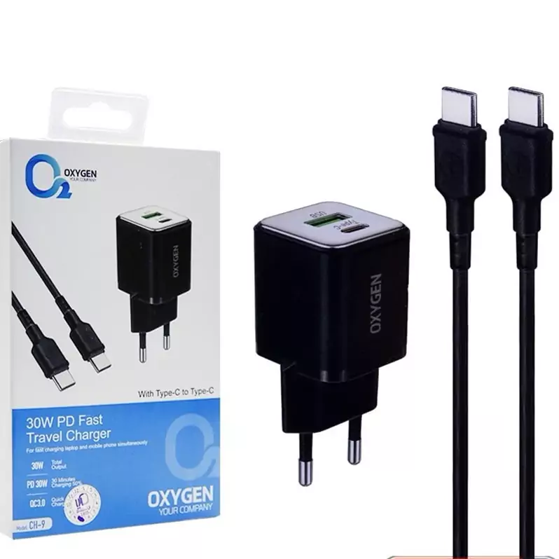  شارژر دیواری سوپر فست شارژ اکسیژن مدل OXYGEN CH-9 30W همراه با کابل Type-C