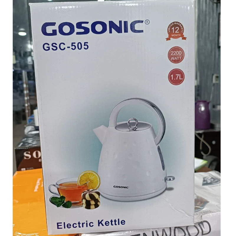کتری برقی گوسونیک 1.7 لیتری 2200 وات بدنه جدید حبابی مشکی سفید مدل GOSONIC GSC-505