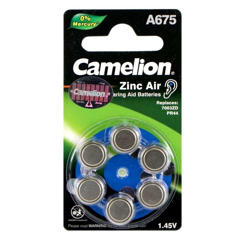 باتری سمعکی کملیون مدل A675 بسته 6 تایی سری Zing-Air