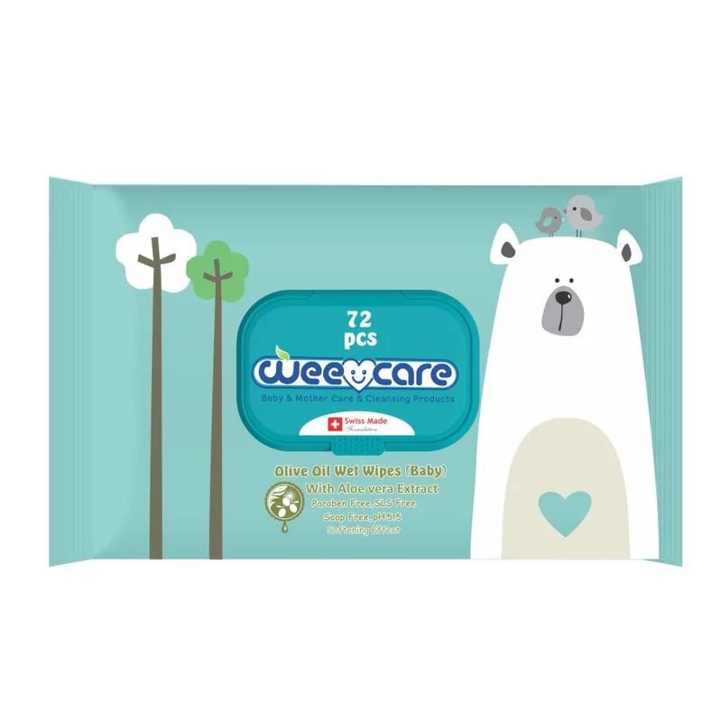 دستمال مرطوب کودک وی کر مدل زیتون 72 عددی پاکتی کد 0281
