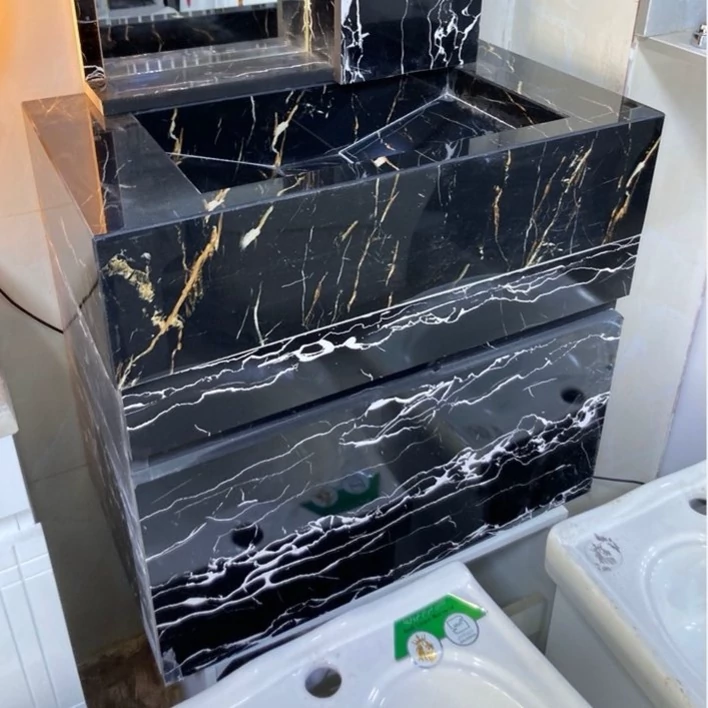 روشویی کابینتی سرامیکی مشکی رگه سفید پرسلان ضد آب (پس کرایه)