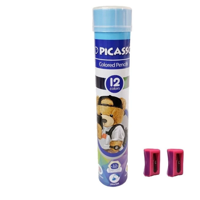 مداد رنگی 12رنگ پیکاسو مدل شفق به همراه تراش مجموعه 3 عددی