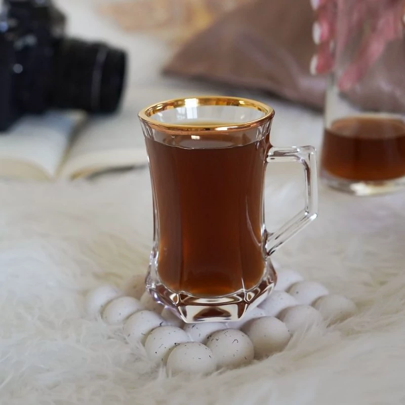 فنجان لب طلایی گل سرخ ساخت چین مدل گلکسی بسته شش عددی