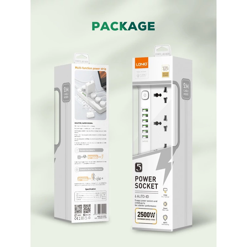 چند راهی برق و شارژر الدینیو LDNIO SC5614 دارای 6 پورت USB 