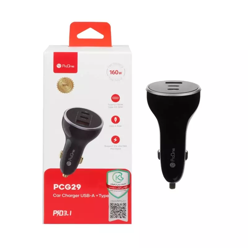 شارژر فندکی فست و PD سه پورت ProOne مدل PCG29 160W - مشکی