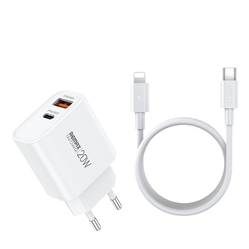 شارژر دیواری 20 وات ریمکس مدل RP-U120 EU به همراه کابل لایتنینگ